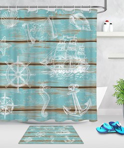 Graffiti Ship Anchor Starfish Wood Planks Shower Curtain Nautical Bathroom Decor With Street Art Style 