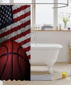 Graffiti Splash Basketball Player Shower Curtain For Boys' Sports Theme Bathroom.