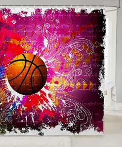 Graffiti Style Basketball Game Shower Curtain for Sports Bathroom Decor