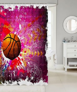 Graffiti Style Basketball Game Shower Curtain for Sports Bathroom Decor