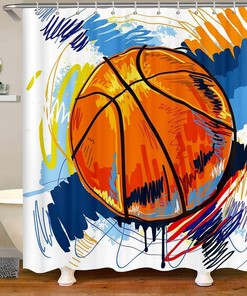 Graffiti Tie Dye Basketball Sport Waterproof Shower Curtain- Boys Games Sports Theme Fabric Shower Curtain for Bathroom 