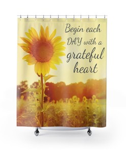 Grateful Heart Sunflower Shower Curtain for Positive Bathroom Decor
