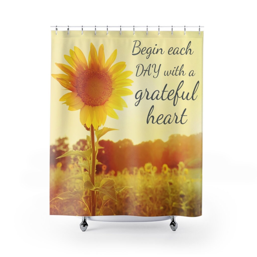 Grateful Heart Sunflower Shower Curtain for Positive Bathroom Decor