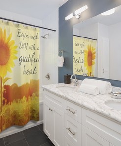 Grateful Heart Sunflower Shower Curtain for Positive Bathroom Decor