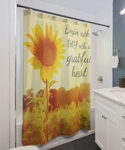 Grateful Heart Sunflower Shower Curtain for Positive Bathroom Decor