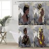 Gray Abstract Art African American Girl Shower Curtain with Golden Paint Splicing 