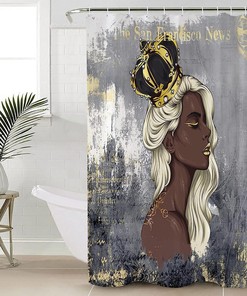 Gray Abstract Art Golden Paint White Hair African American Girl Shower Curtain
