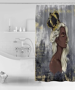 Gray Abstract Art Golden Paint White Hair African American Girl Shower Curtain