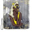 Gray And Golden Afro American Girl Shower Curtain - Modern And Aesthetic Bathroom Decor With Unique And Bold Print