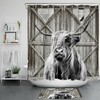 Gray Barn Door Farmhouse Highland Cow Shower Curtain For Bathroom Accessories 