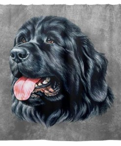 Gray Bathroom Shower Curtain with a Newfoundland Dog Portrait Art