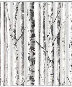 Gray Birch Trees Shower Curtain, Abstract White Trunk and Branches Bathroom Decor
