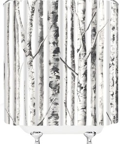 Gray Birch Trees Shower Curtain, Abstract White Trunk and Branches Bathroom Decor