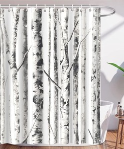 Gray Birch Trees Shower Curtain, Abstract White Trunk and Branches Bathroom Decor