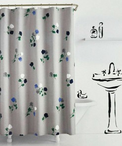 Gray Blue Green Floral Brand Pack Shower Curtain, Chic Bathroom Decor with Garden Flower Print 