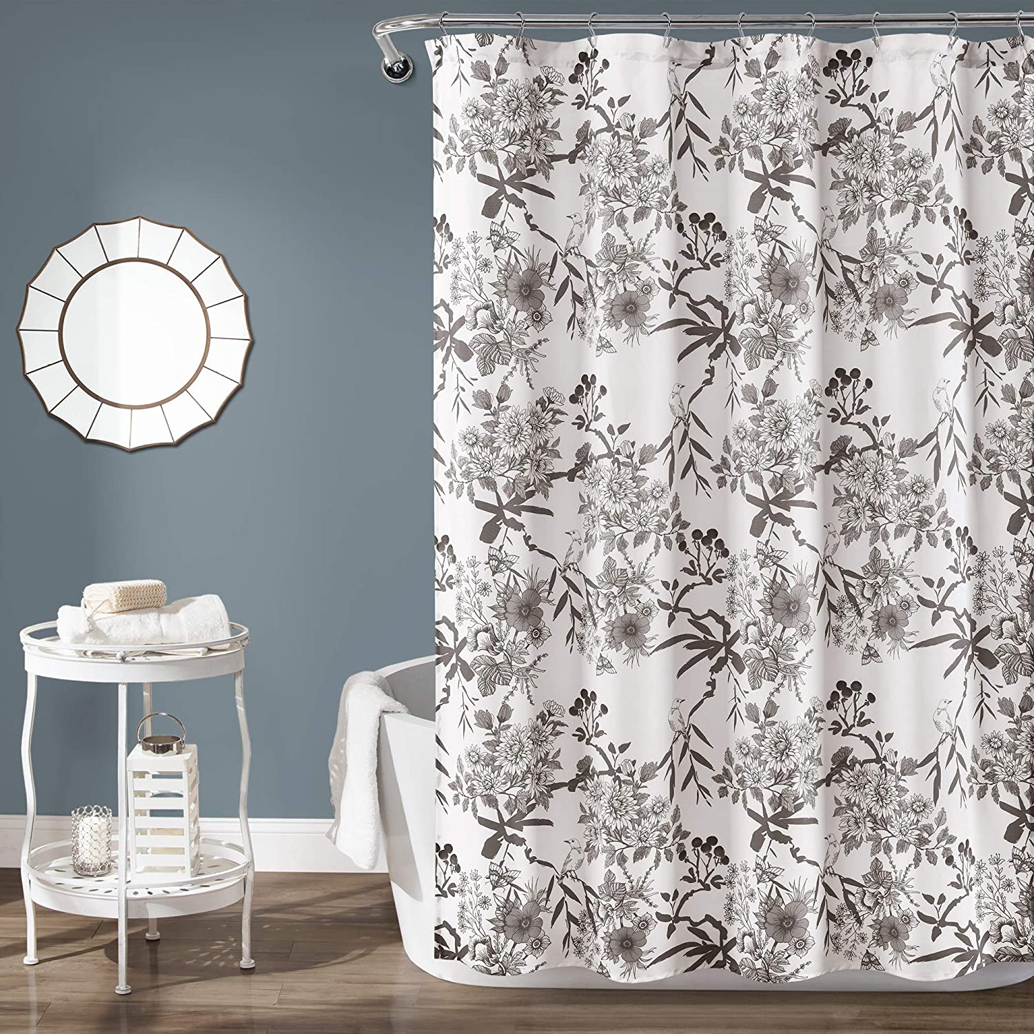 Gray Botanical Garden Fabric Shower Curtain for a Serene Bathroom Decor