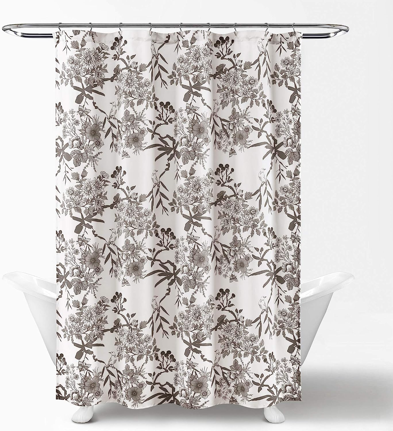 Gray Botanical Garden Fabric Shower Curtain for a Serene Bathroom Decor