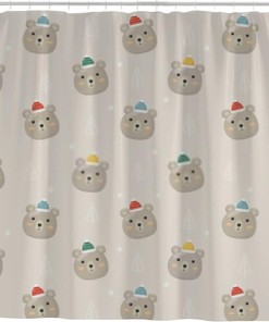 Gray Christmas Polar Bear Shower Curtain for Festive Bathroom Decor