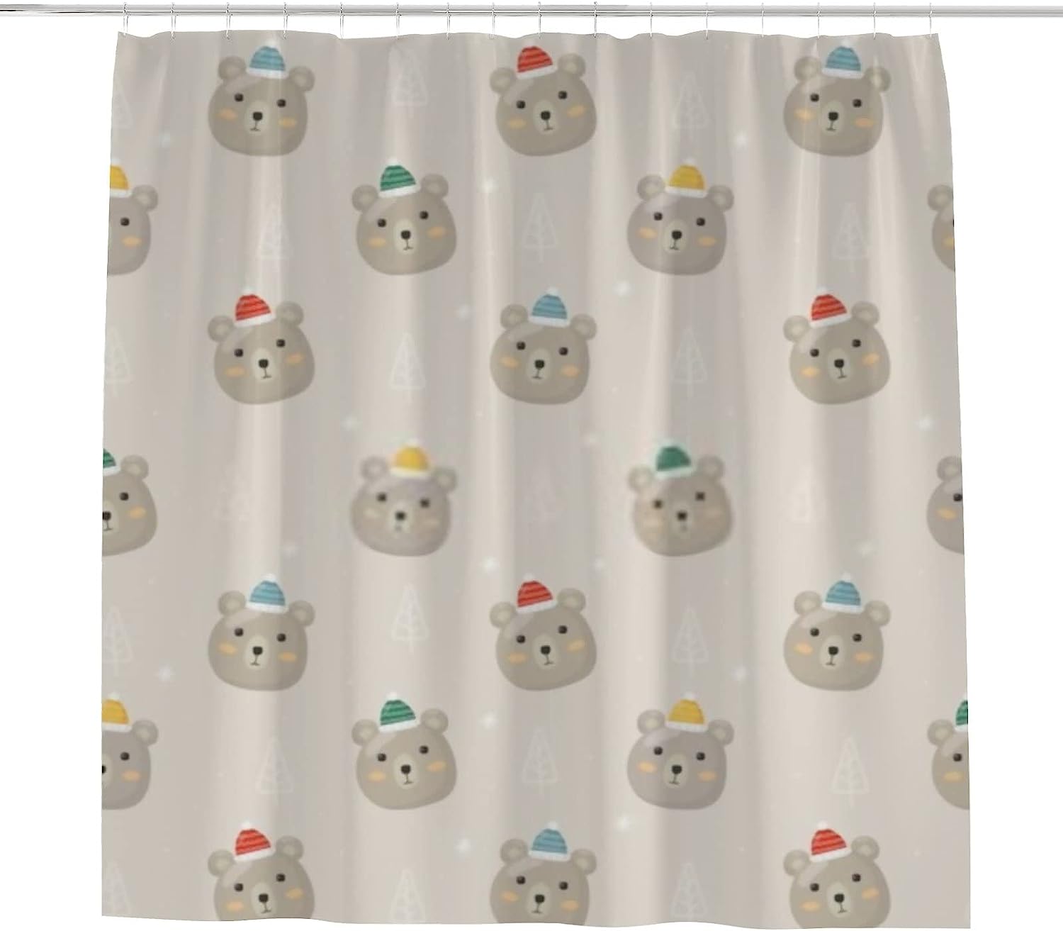 Gray Christmas Polar Bear Shower Curtain for Festive Bathroom Decor