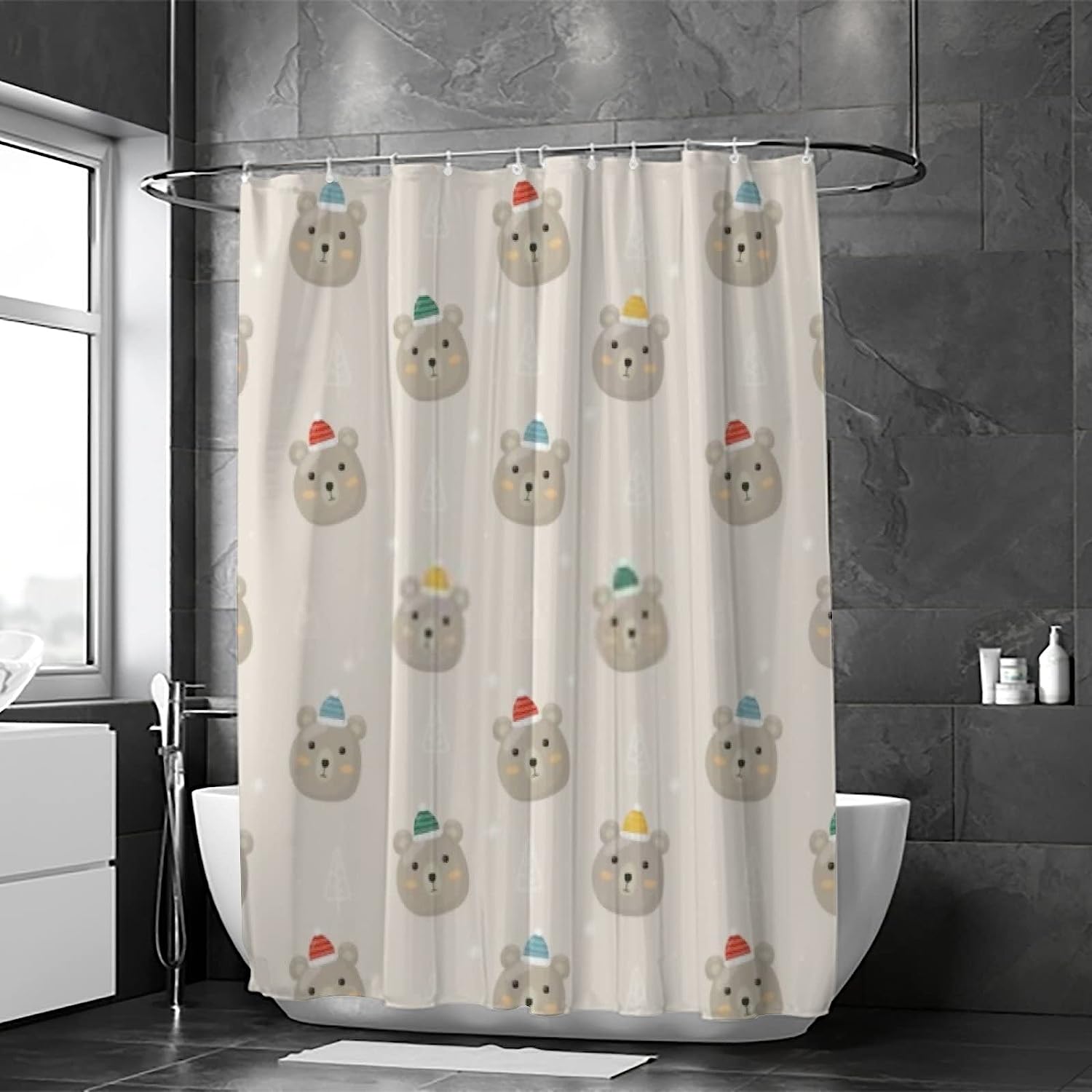 Gray Christmas Polar Bear Shower Curtain for Festive Bathroom Decor