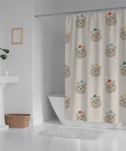 Gray Christmas Polar Bear Shower Curtain for Festive Bathroom Decor