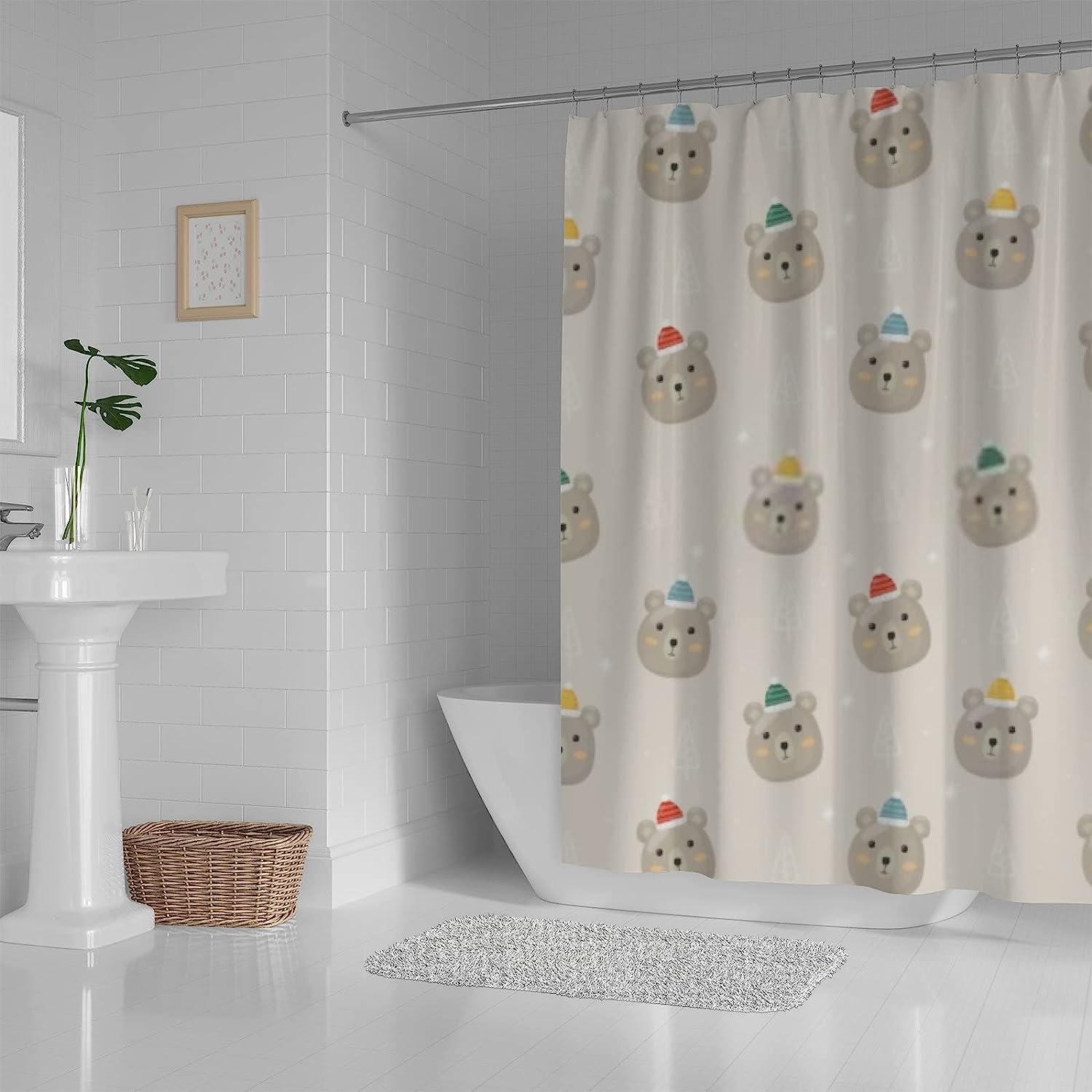 Gray Christmas Polar Bear Shower Curtain for Festive Bathroom Decor
