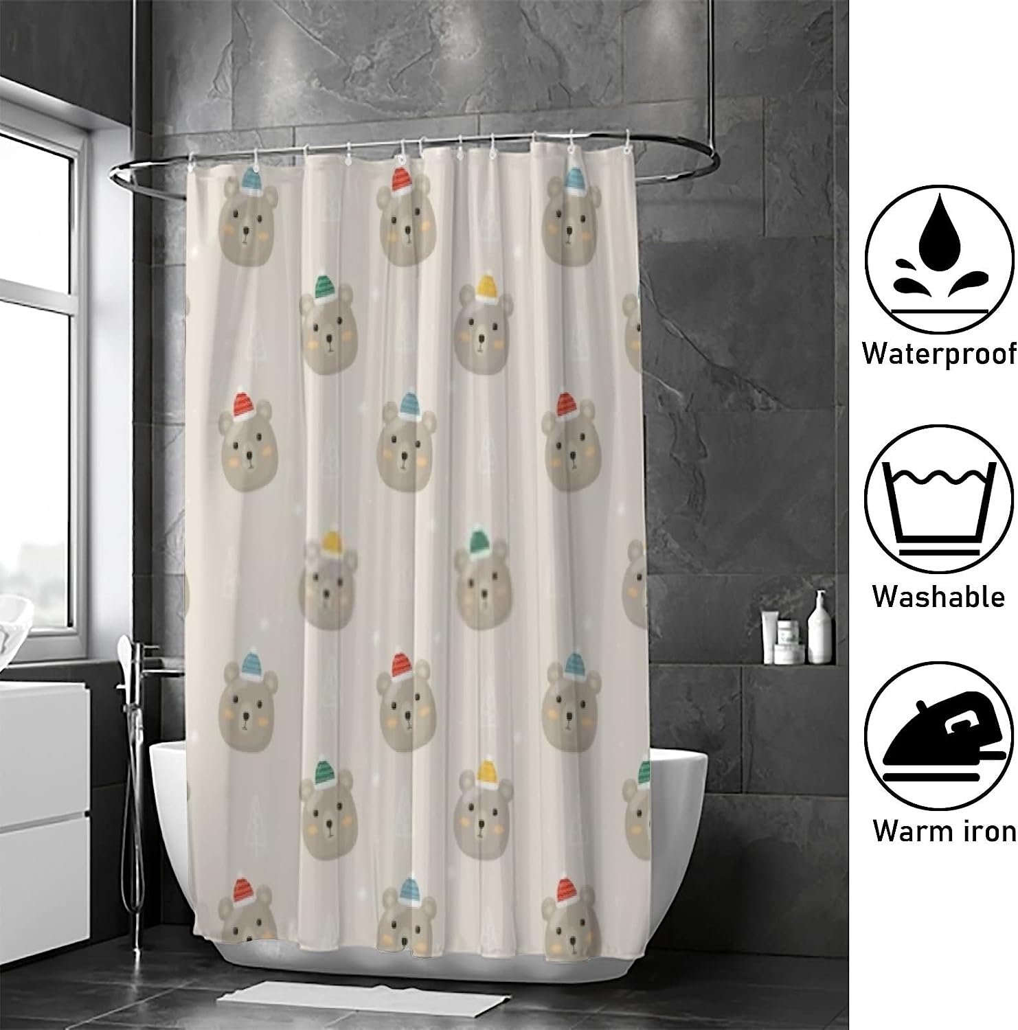 Gray Christmas Polar Bear Shower Curtain for Festive Bathroom Decor