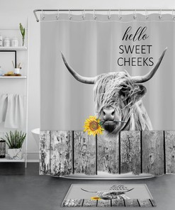 Gray Cow and Sunflower West Country Shower Curtain for a Rustic and Cozy Vibe