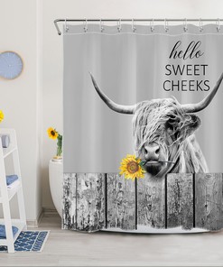 Gray Cow and Sunflower West Country Shower Curtain for a Rustic and Cozy Vibe