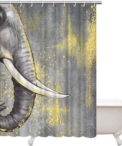 Gray Elephant Animal Print Shower Curtain Fabric For Bathroom Decor,