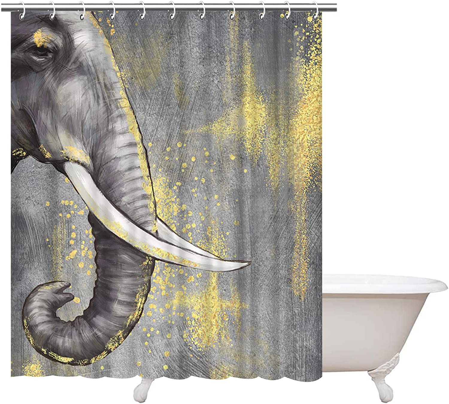 Gray Elephant Animal Print Shower Curtain Fabric For Bathroom Decor,