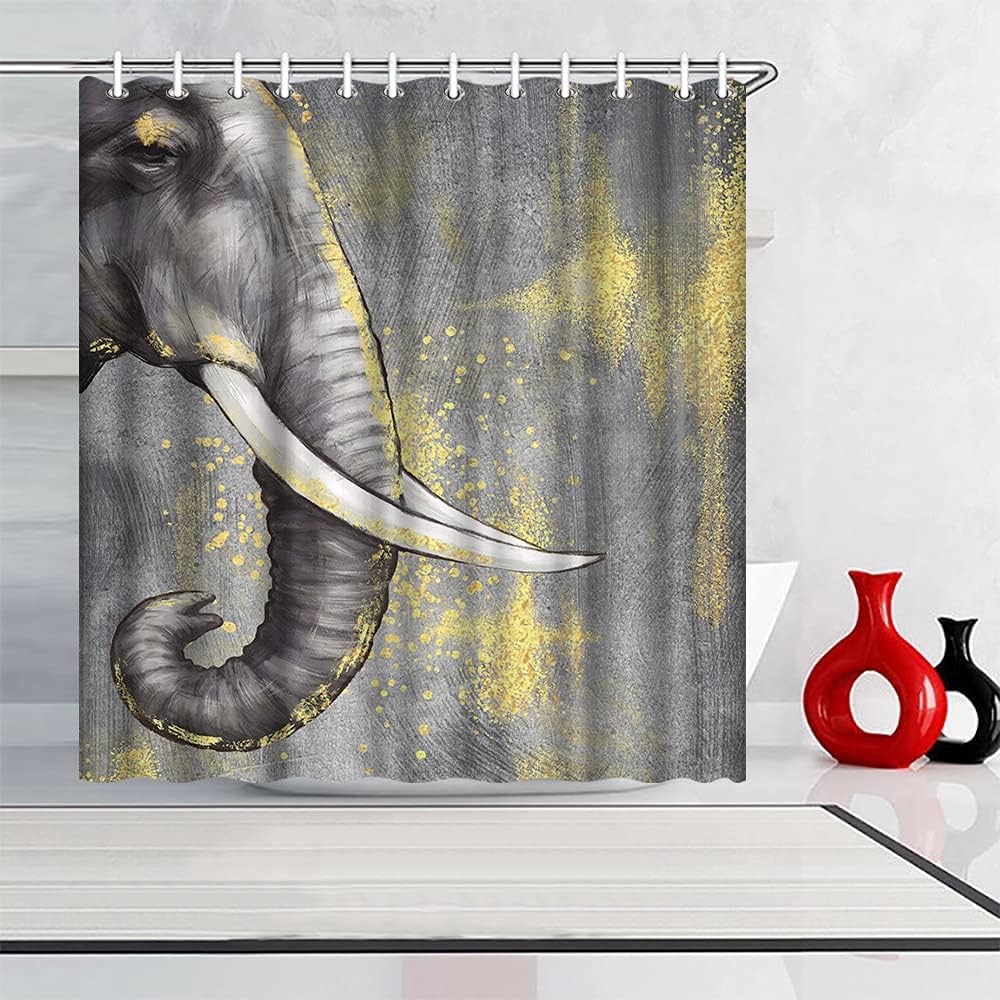 Gray Elephant Animal Print Shower Curtain Fabric For Bathroom Decor, - Image 2