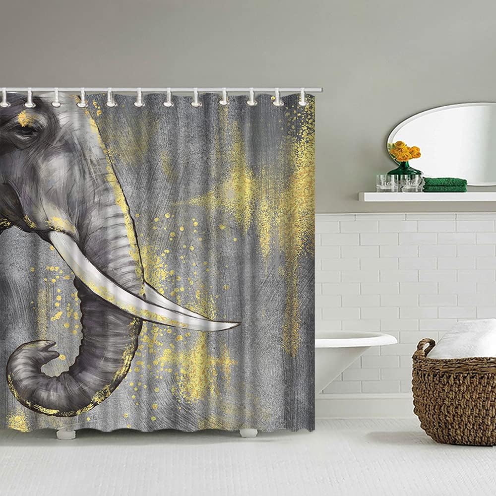 Gray Elephant Animal Print Shower Curtain Fabric For Bathroom Decor, - Image 3