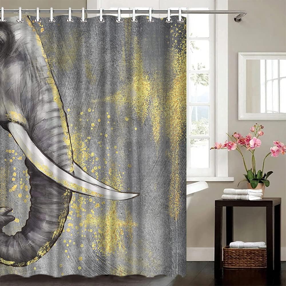 Gray Elephant Animal Print Shower Curtain Fabric For Bathroom Decor, - Image 4