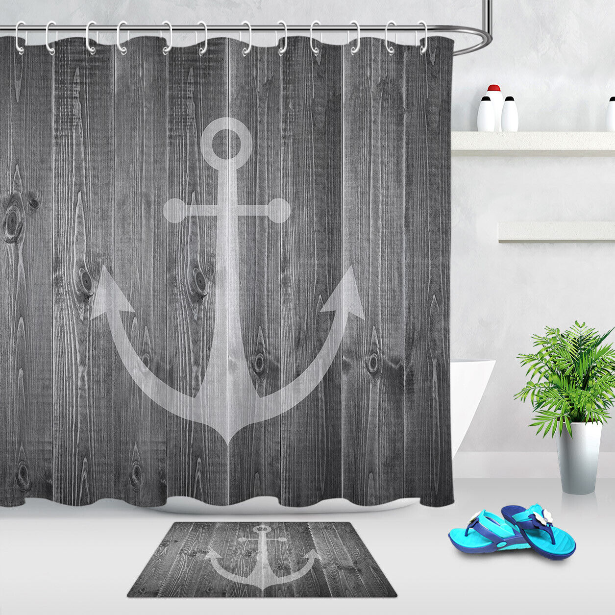 Gray Elephant Balancing Ball Waterproof Shower Curtain Cute Animal Bathroom Decoration