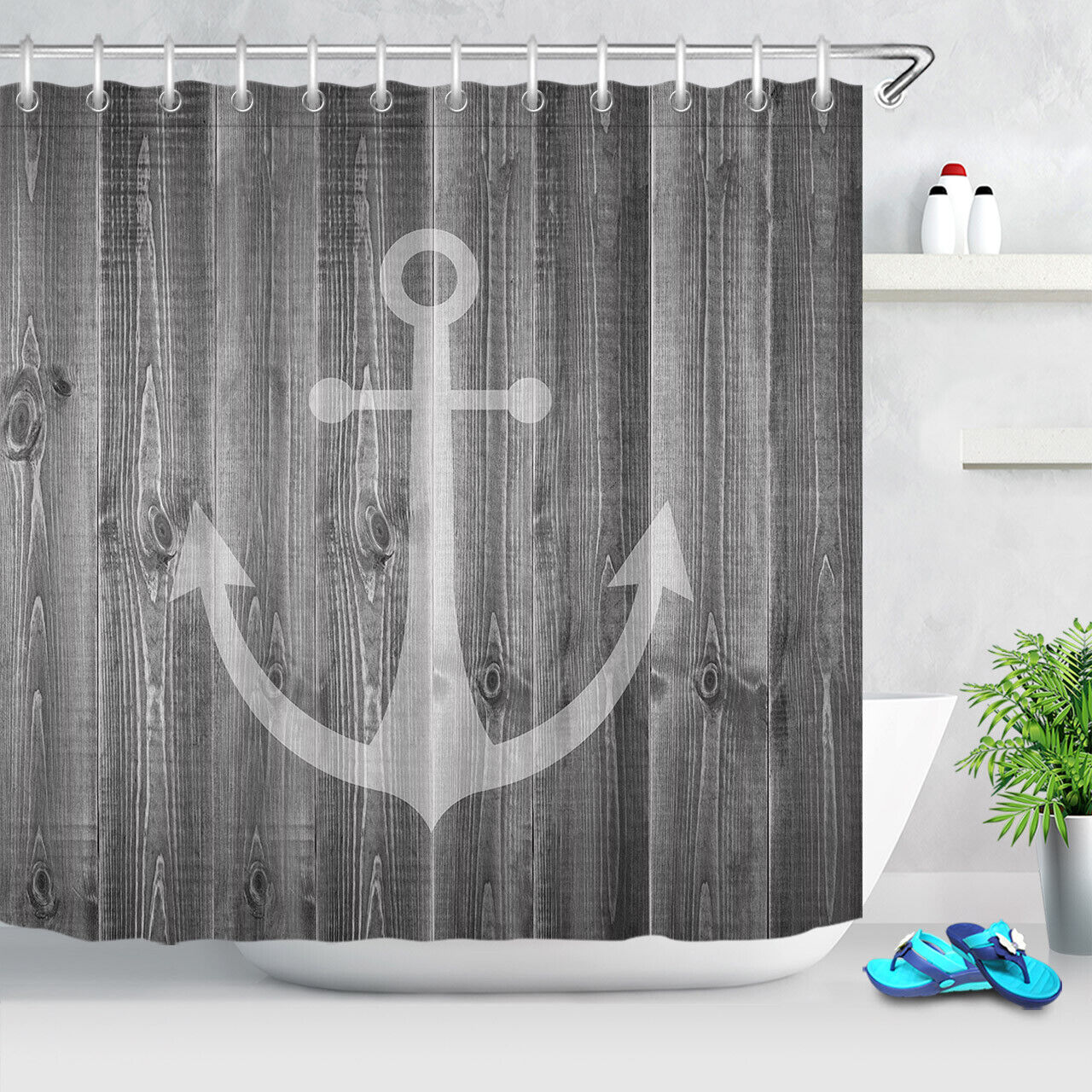 Gray Elephant Balancing Ball Waterproof Shower Curtain Cute Animal Bathroom Decoration
