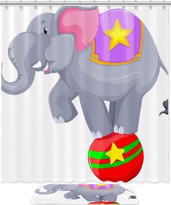 Gray Elephant Walking In Forest At Night Shower Curtain Animal Print Bathroom Curtain With Nature Theme