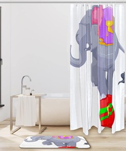 Gray Elephant Walking In Forest At Night Shower Curtain Animal Print Bathroom Curtain With Nature Theme