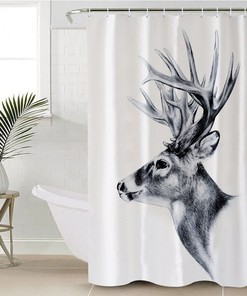 Gray Elk Deer Head Painting Shower Curtain Wildlife Bathroom Decoration With Animal Print 