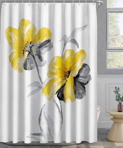 Gray Floral Farmhouse Shower Curtain, Elegant Bathroom Decor
