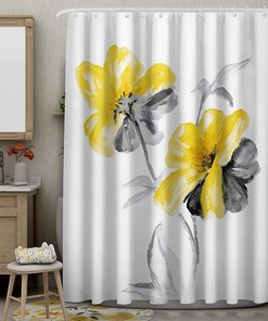 Gray Floral Farmhouse Shower Curtain, Elegant Bathroom Decor