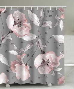Gray Floral Rose Shower Curtain, Waterproof And Washable For Easy Maintenance