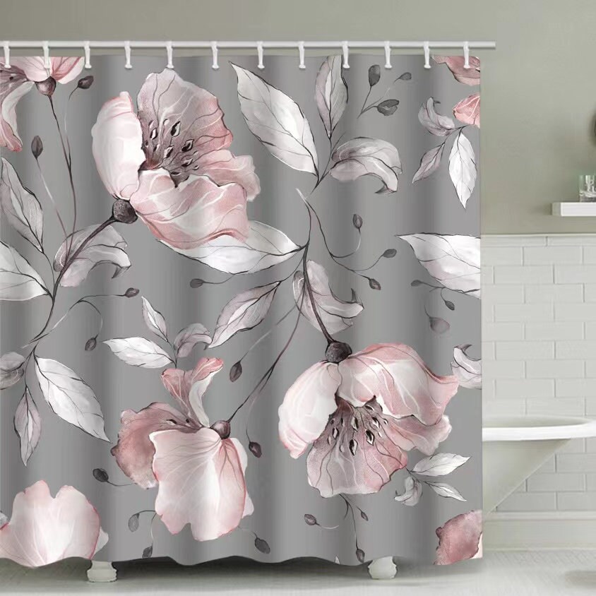 Gray Floral Rose Shower Curtain, Waterproof And Washable For Easy Maintenance