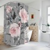 Gray Floral Shower Curtain with Pink Roses, 72x72 - Vintage Bathroom Decor