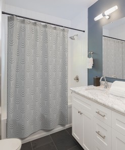Gray Geometric Shower Curtain, Mid Century Modern Bathroom Decor