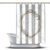 Gray Hexagonal Frames and Leaves Shower Curtain, Geometric Printed and Waterproof for Bathroom