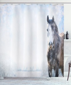 Gray Horse Snow Scenery Winter Shower Curtain 