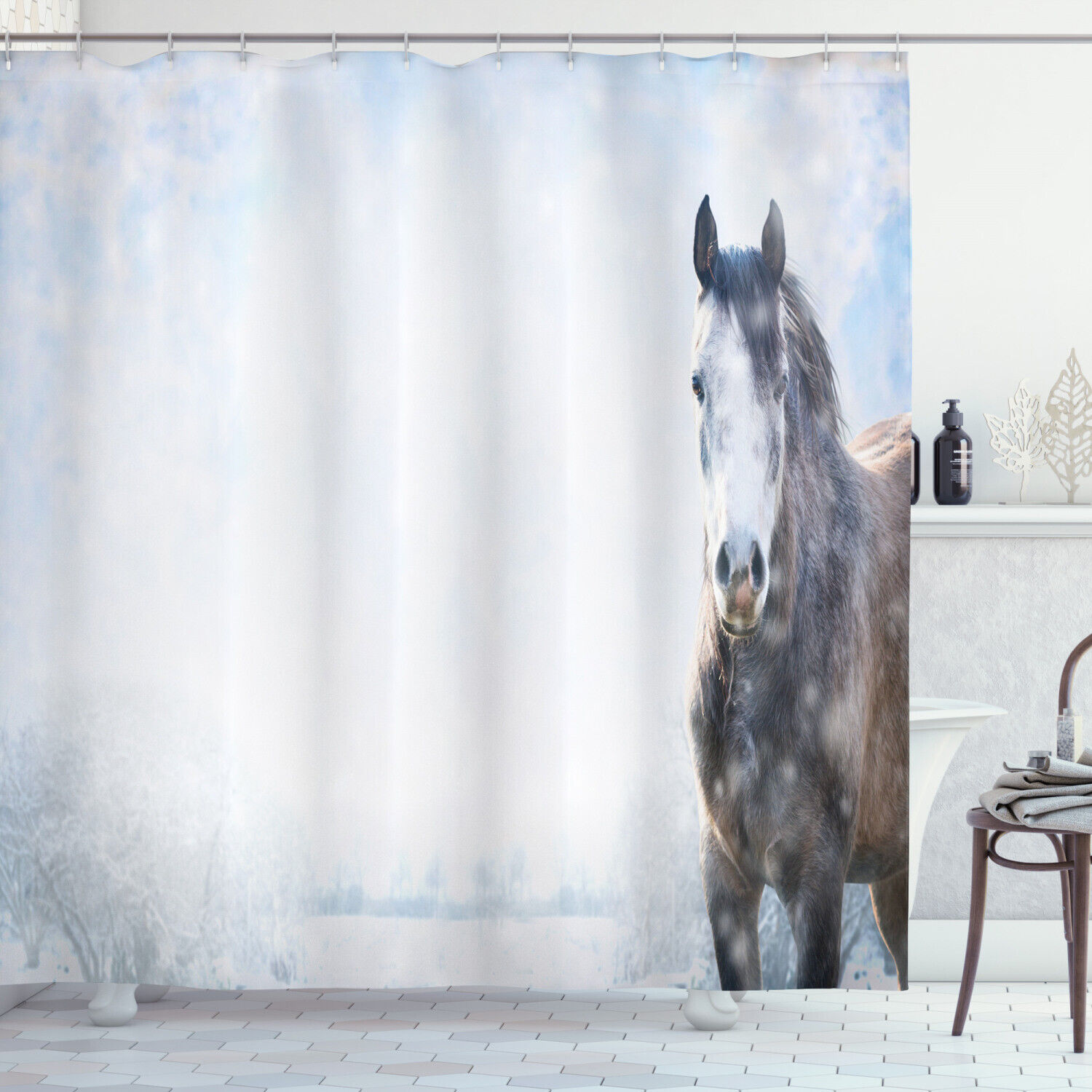 Gray Horse Snow Scenery Winter Shower Curtain