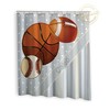 Gray, Neutral Stripes & Polka Dots Personalized Sports Shower Curtain for Boys- Basketball, Baseball or Football Gift