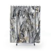 Gray Ombre Gradient Shower Curtain With Jungle Palm Leaves For Luxurious Tropical Bathroom